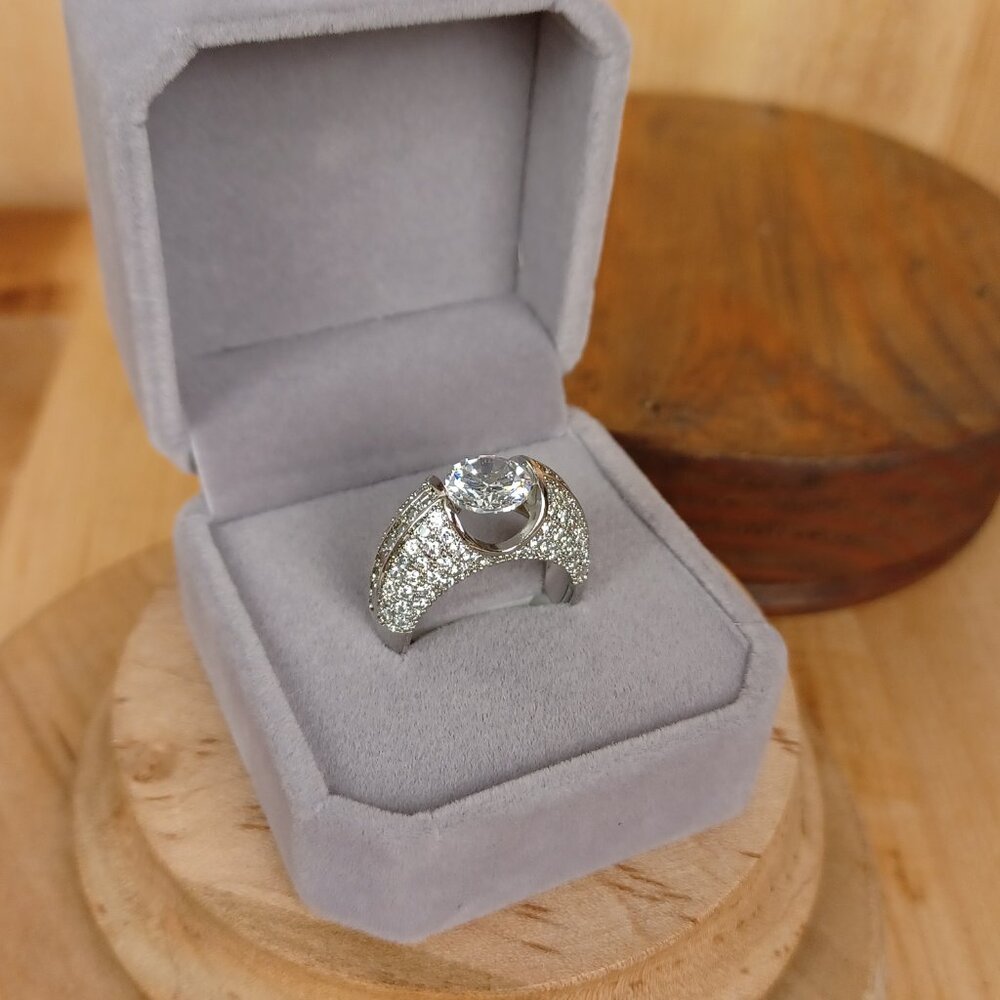 Vintage Sterling Silver Faux Diamond Statement Ring, Sz 6.75 - Picture 4 of 11